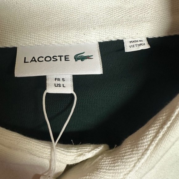 Lacoste Mens Green White Logo Stripe Long Sleeve Collared Polo Shirt Size Large - Picture 3 of 4